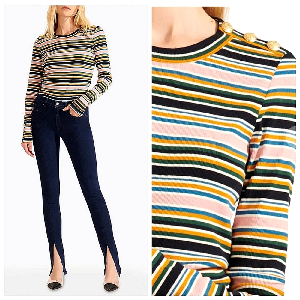 Veronica Beard Striped Button-Shoulder Blouse - image 1